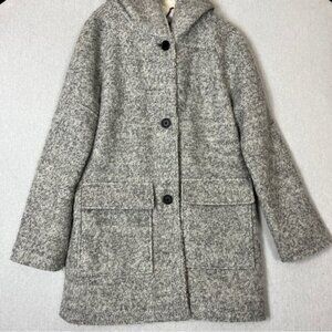 London Fog hooded sherpa wool blend long button front faux fur coat Sz S